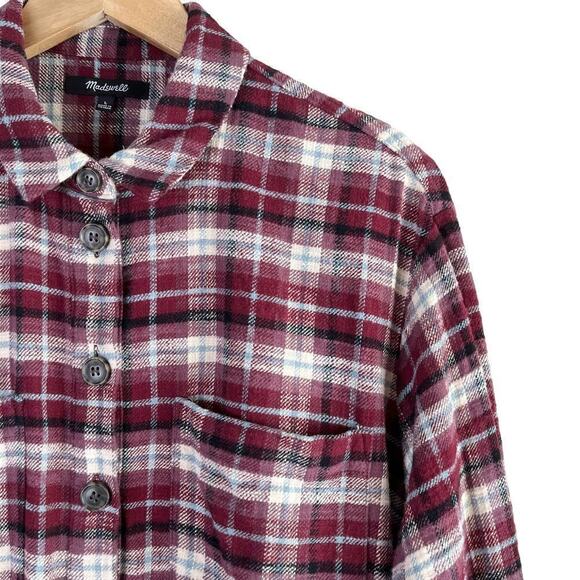 Madewell Flannel Sunday Oversized Shirt Mahaska Plaid Red Gray 100% Cotton Large - Picture 5 of 13